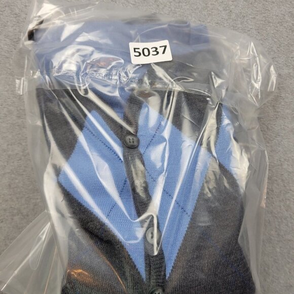 Vintage Talbots Womens Large Sweater Cardigan Argyle Silk Blend Preppy Blue Gray - Picture 10 of 10